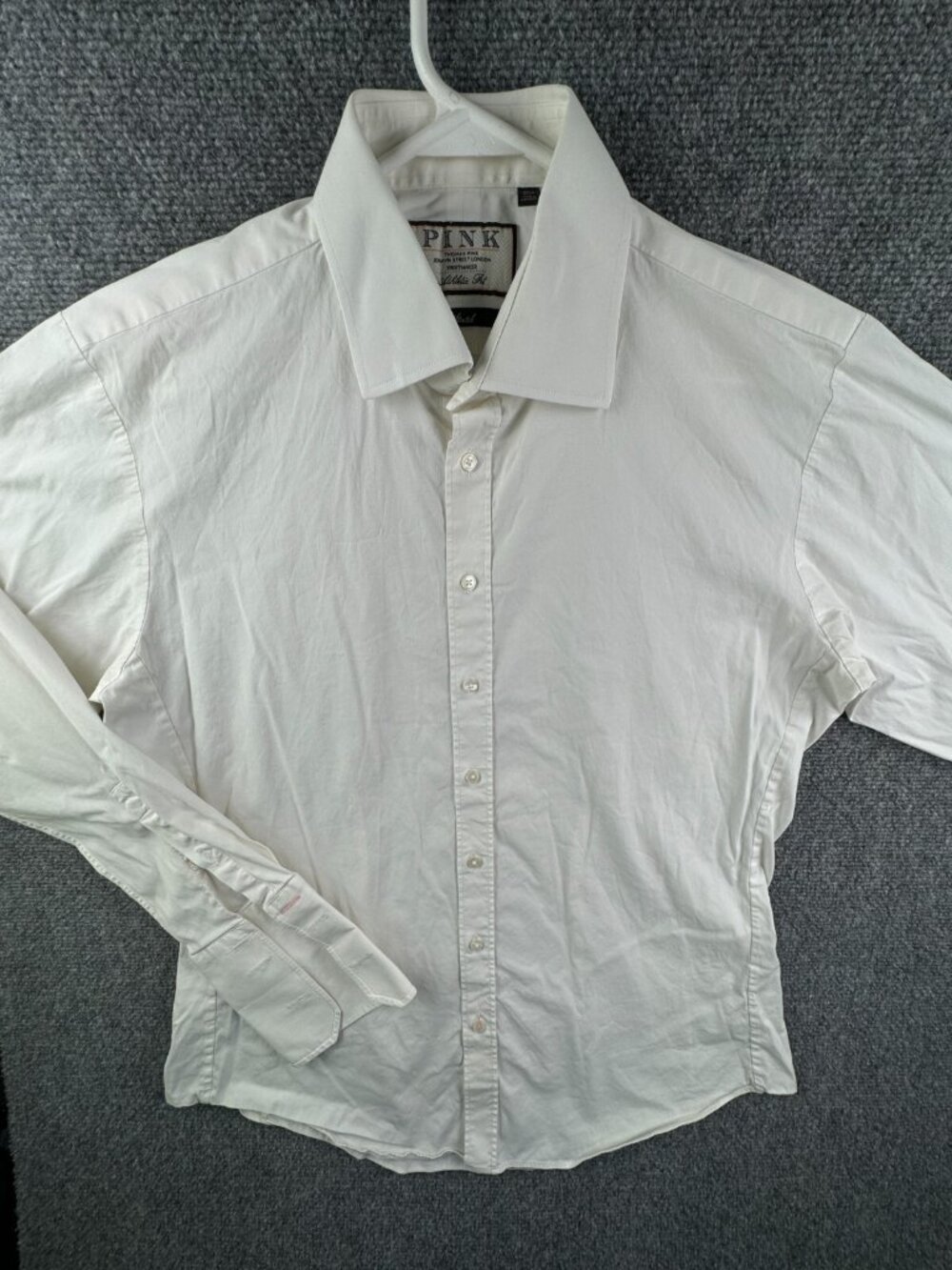 Thomas Pink Stretch 16.5 White Long Sleeve Button Up Shirt Men Athletic Fit